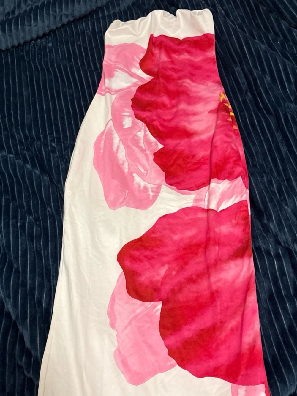 SHEIN White Maxi Dress with Pink and Red Floral Print
